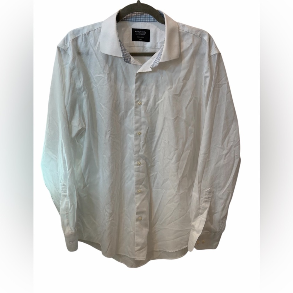 Nordstrom Men’s Shop White Non-Iron Dress Shirt 16.5 Trim Fit Cotton Classic